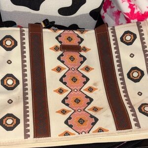 Geometric Patterned Tote Bag in Cream and Brown